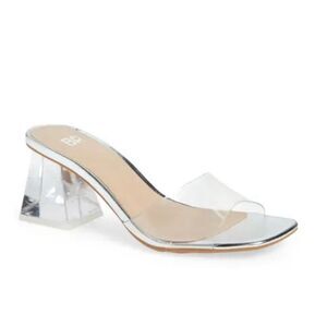 BP NWT Sun Drop Translucent Strap Block Heel Sandals 8.5 Silver
